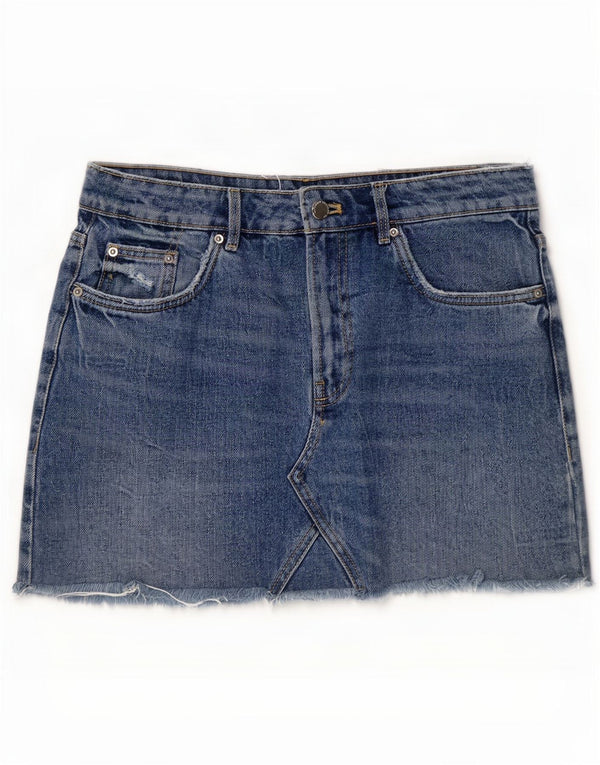 Zara Womens Trafaluc Mini saia jeans médio W32 algodão azul