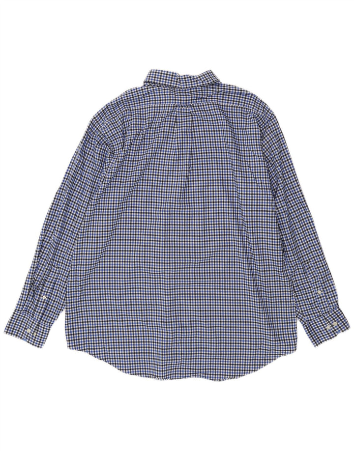 Camisa masculina Izod tamanho 17 17 1/2 XL algodão xadrez azul