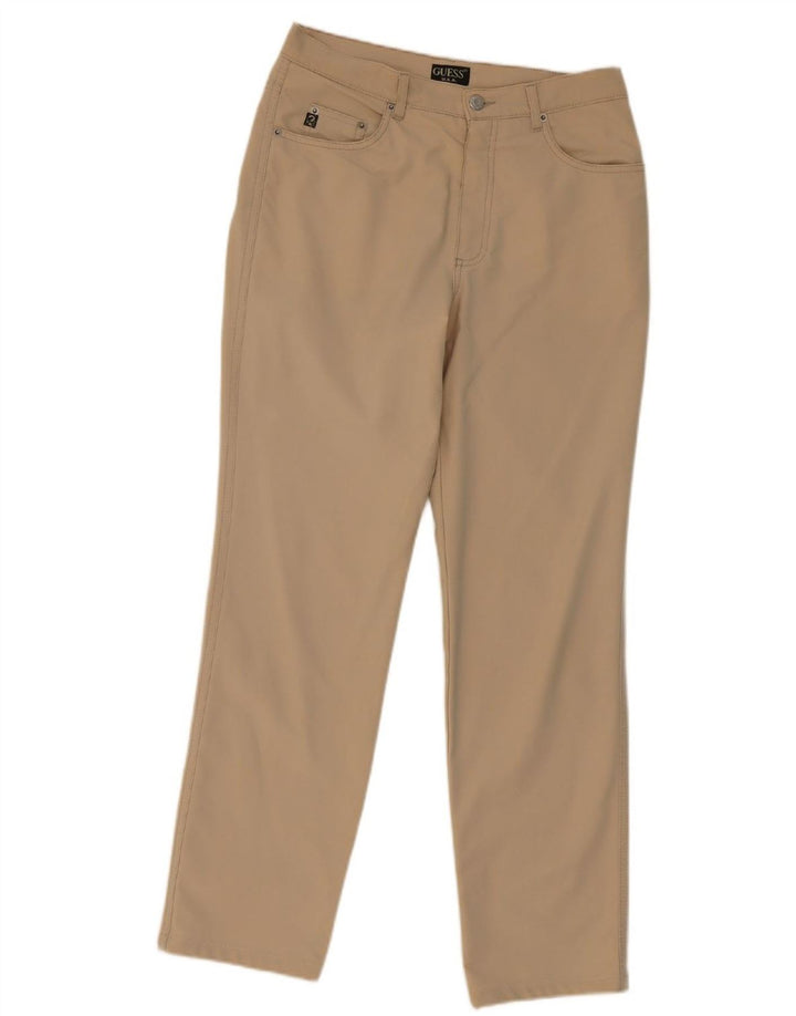 Calça feminina reta casual GUESS W32 L30 bege nylon