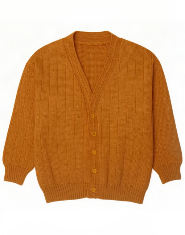 Suéter cardigã masculino vintage amarelo médio