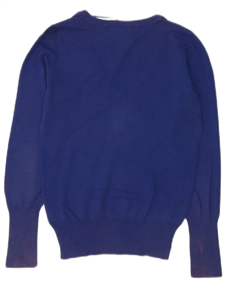 Suéter feminino Zara com decote em V Reino Unido 12 algodão azul médio