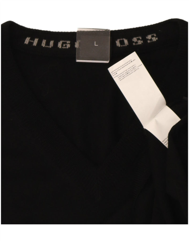 Suéter masculino Hugo Boss com decote em V grande lã preta