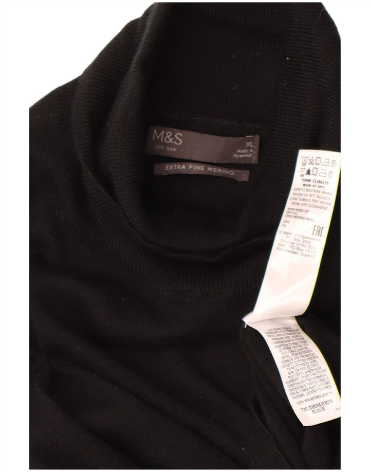 Suéter masculino Marks & Spencer com gola redonda XL lã merino preta