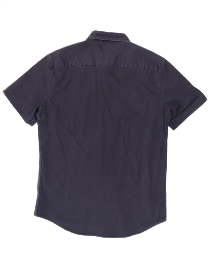 Camisa masculina TOMMY HILFIGER de manga curta slim fit médio azul marinho algodão