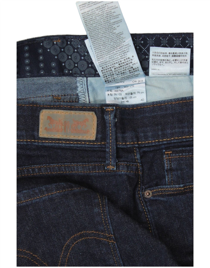 Levi's feminino 525 jeans retos US 12 grande W31 L32 azul marinho algodão
