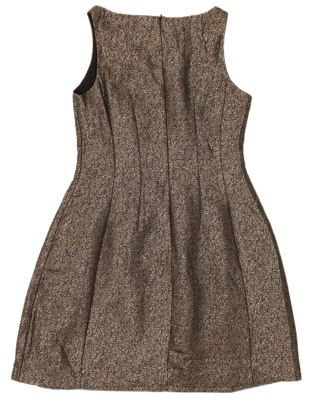 Vestido feminino Oasis sem mangas evasê UK 12 poliéster dourado médio