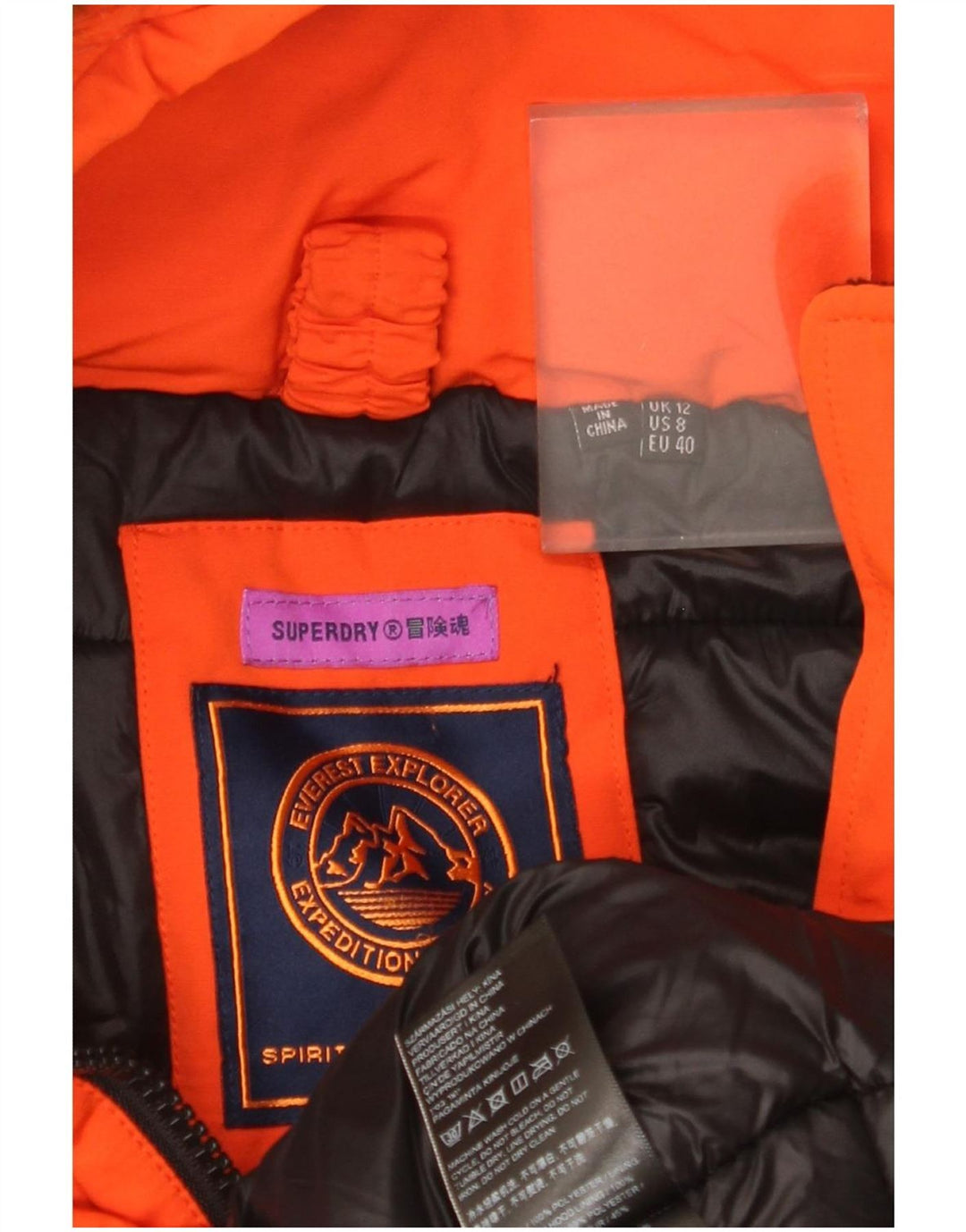 Jaqueta de esqui com capuz feminina Superdry UK 12 poliéster laranja médio