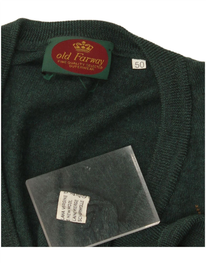 OLD FARWAY Mens V-Neck Jumper Sweater IT 50 Medium Green Argyle/Diamond
