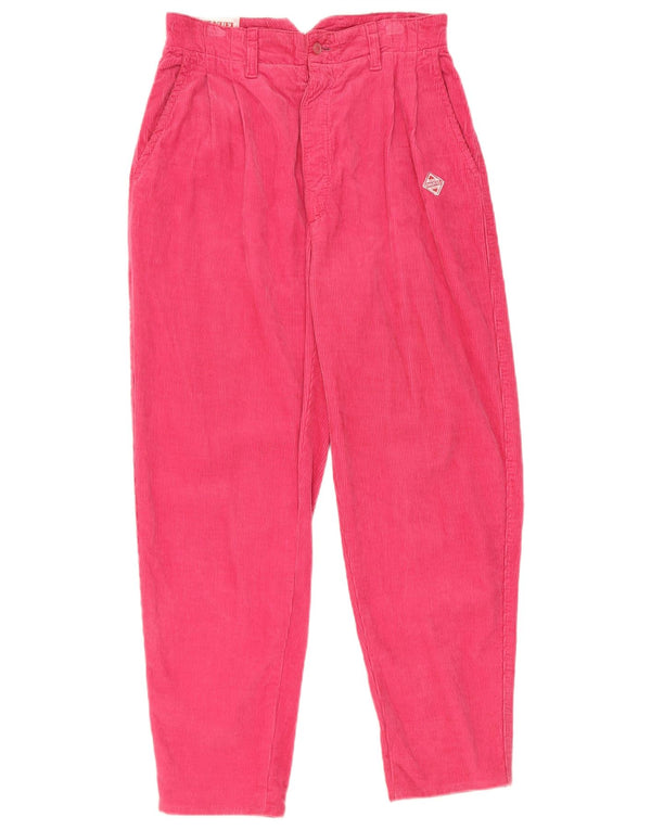 Calça feminina vintage de veludo cotelê com cintura alta W26 L25 rosa