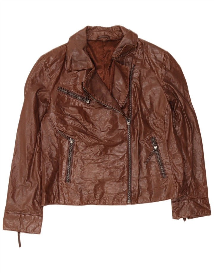 Jaqueta de couro feminina C&A UK 18 XL marrom