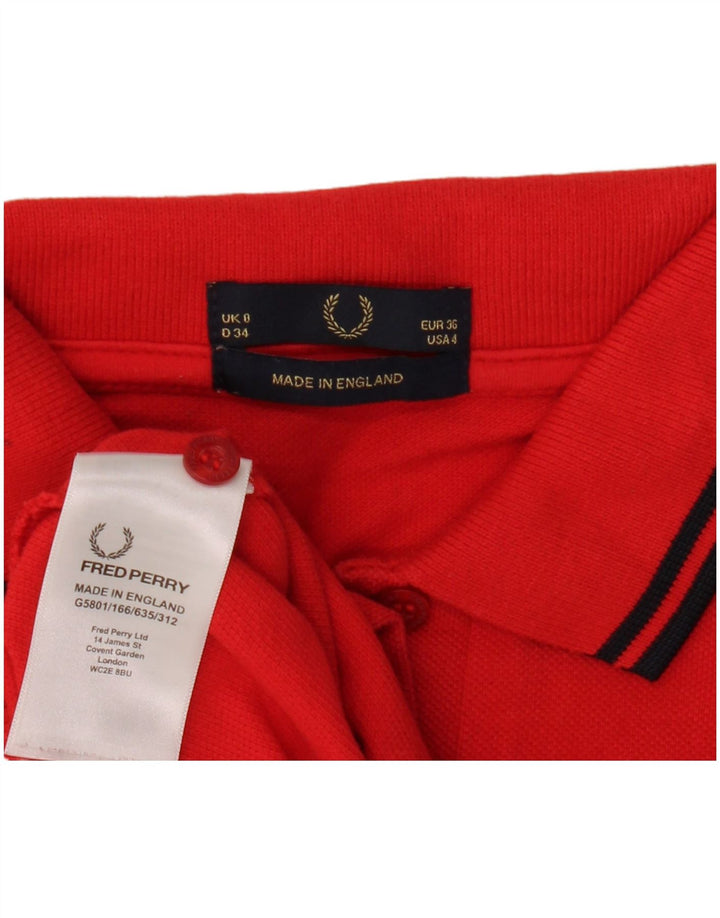 Camisa polo feminina Fred Perry UK 8 pequena algodão vermelho
