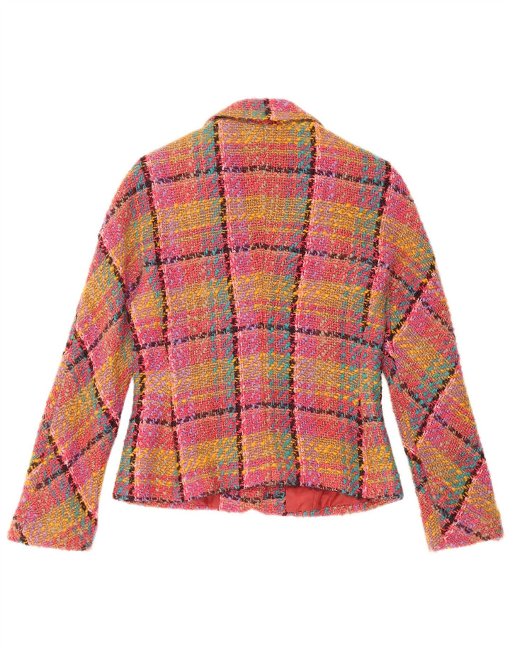 Jaqueta blazer feminina de 3 botões Gerard Darel IT 38 XS rosa xadrez lã