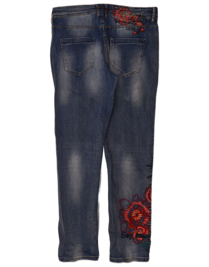 Desigual Jeans Slim Feminino W32 L31 Azul Floral Poliéster