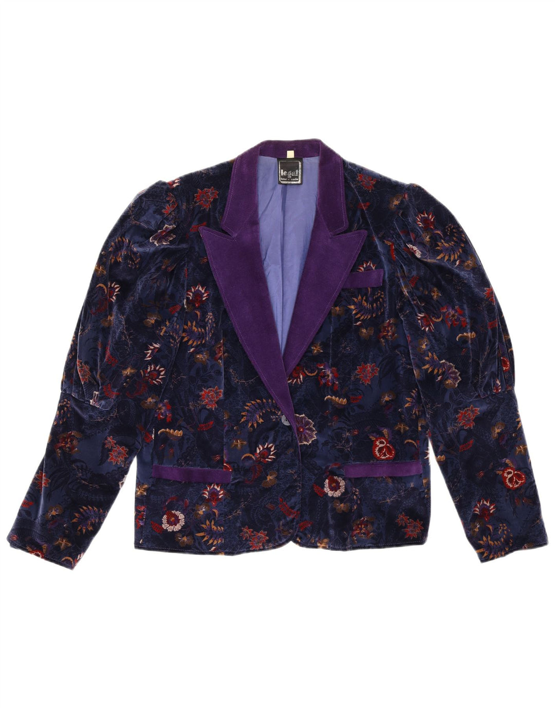 Jaqueta blazer feminina vintage de veludo com 1 botão UE 38 médio azul marinho floral