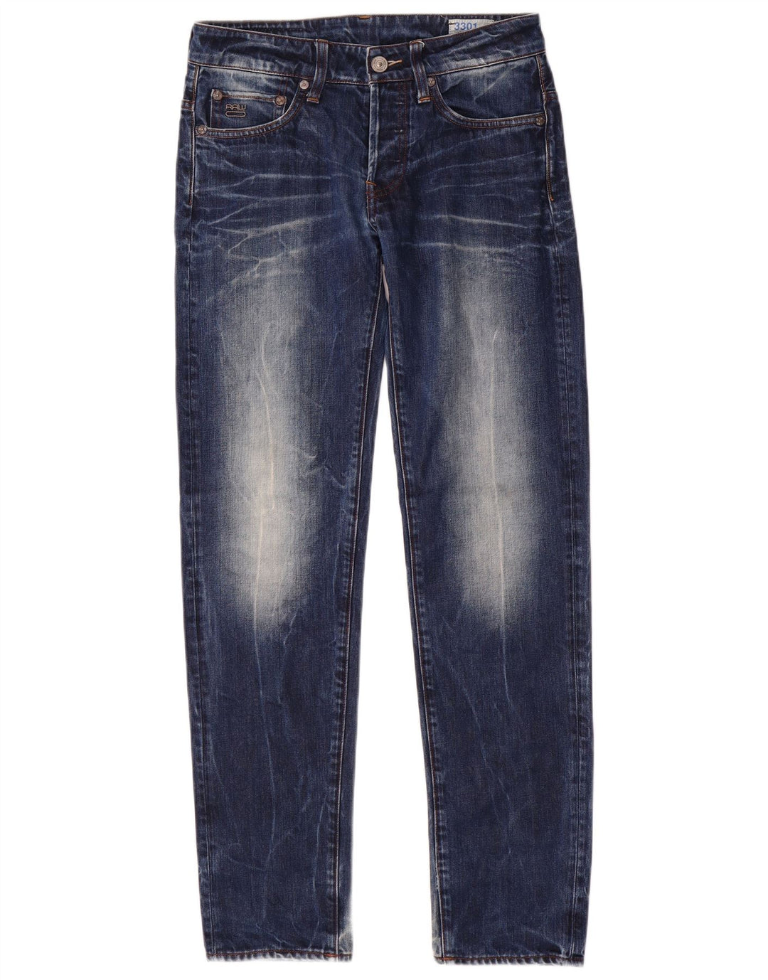 G-Star Masculino 3301 Slim Jeans W28 L32 Azul Algodão
