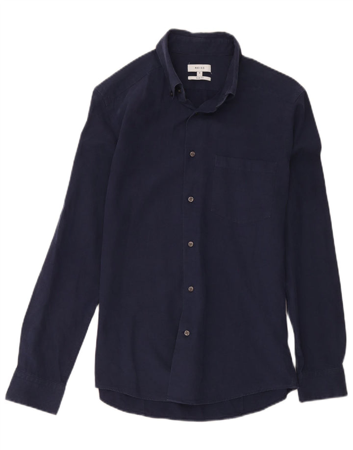 Camisa masculina Reiss Slim Fit pequena azul marinho