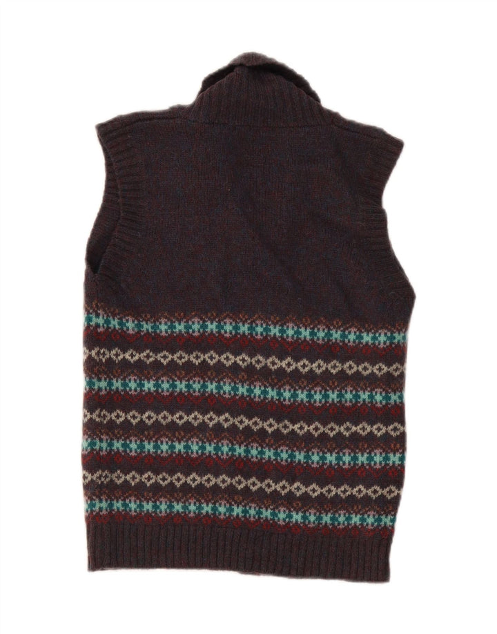 Suéter cardigã feminino Stanley Blacker Reino Unido 10 pequeno azul marinho Fair Isle