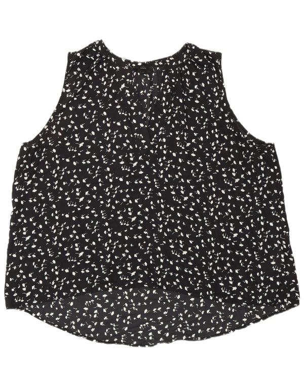 J. CREW Blusa feminina sem mangas 365 UK 20 2XL poliéster floral preto
