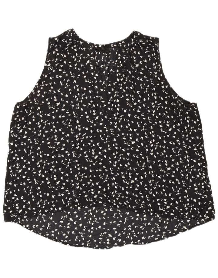 J. CREW Blusa feminina sem mangas 365 UK 20 2XL poliéster floral preto