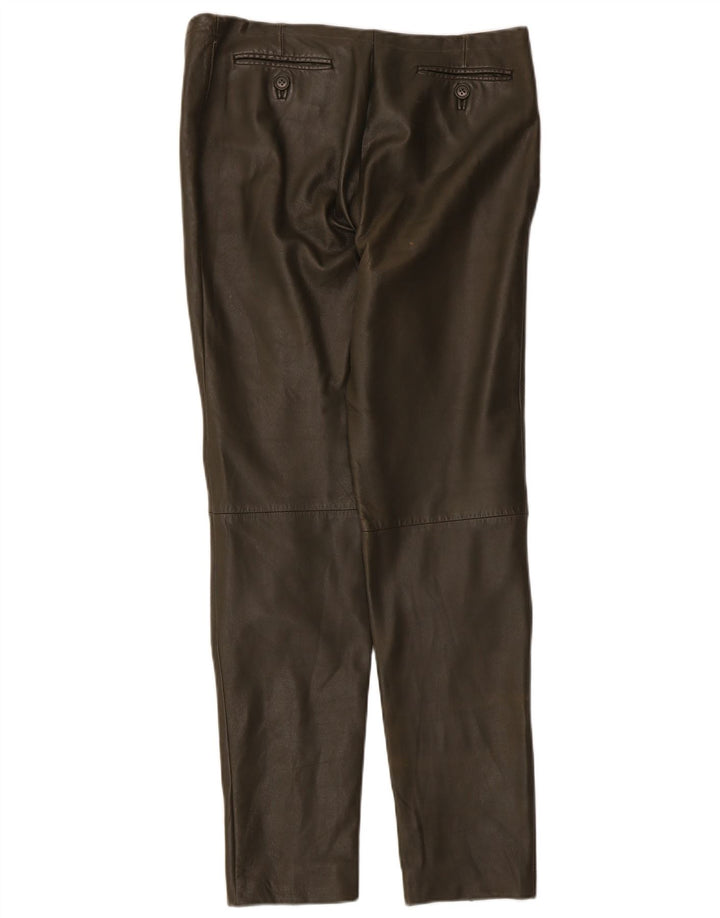 Calças de couro femininas vintage W32 L29 cáqui