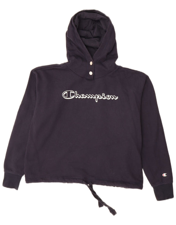 Jumper feminino com capuz gráfico grande Champion UK 10 pequeno azul marinho