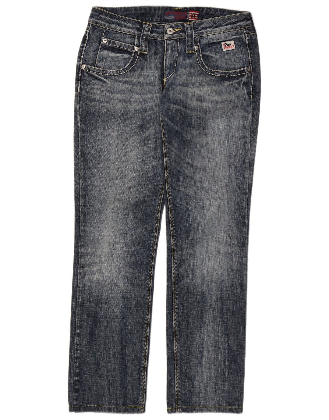 Calça jeans feminina Roy Rogers Seven Bell Straight IT 42 médio W28 L29 azul