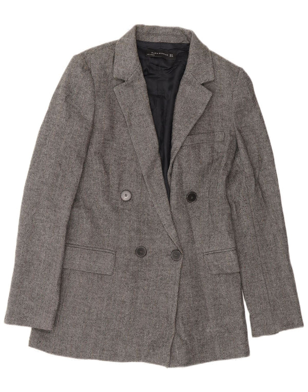 Jaqueta blazer feminina Zara com peito duplo Reino Unido 10 espinha de peixe cinza pequena