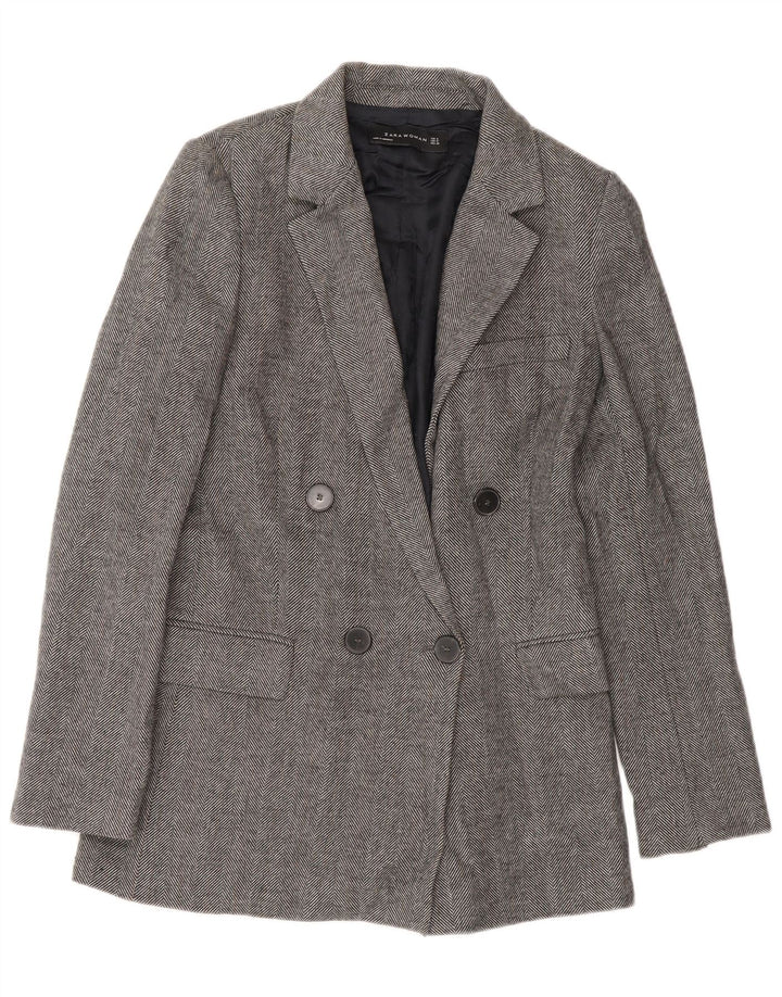 Jaqueta blazer feminina Zara com peito duplo Reino Unido 10 espinha de peixe cinza pequena