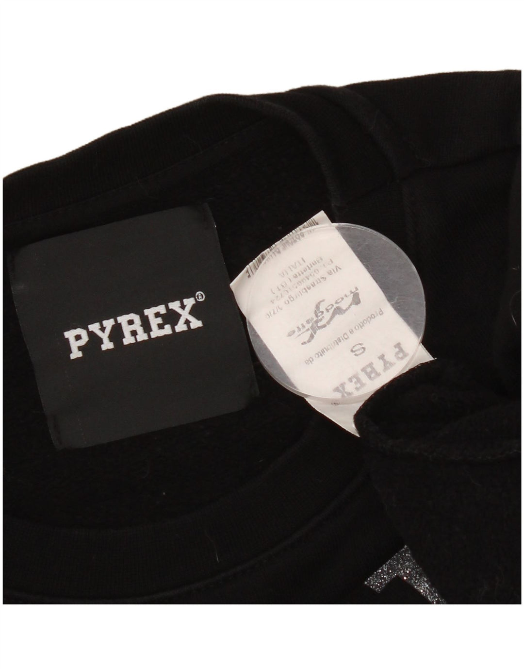 Suéter feminino com estampa gráfica Pyrex de grandes dimensões Reino Unido 10 pequeno algodão preto