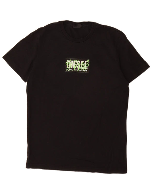 Diesel Camiseta masculina gráfica Top pequeno algodão preto