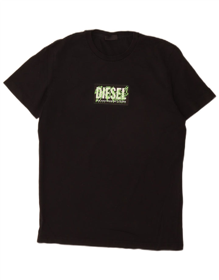 Diesel Camiseta masculina gráfica Top pequeno algodão preto