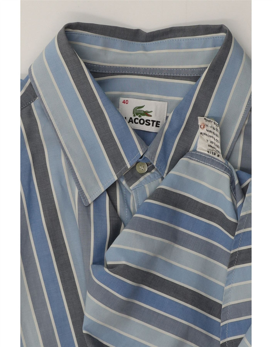 Camisa masculina de manga curta LACOSTE tamanho 40 algodão listrado azul médio
