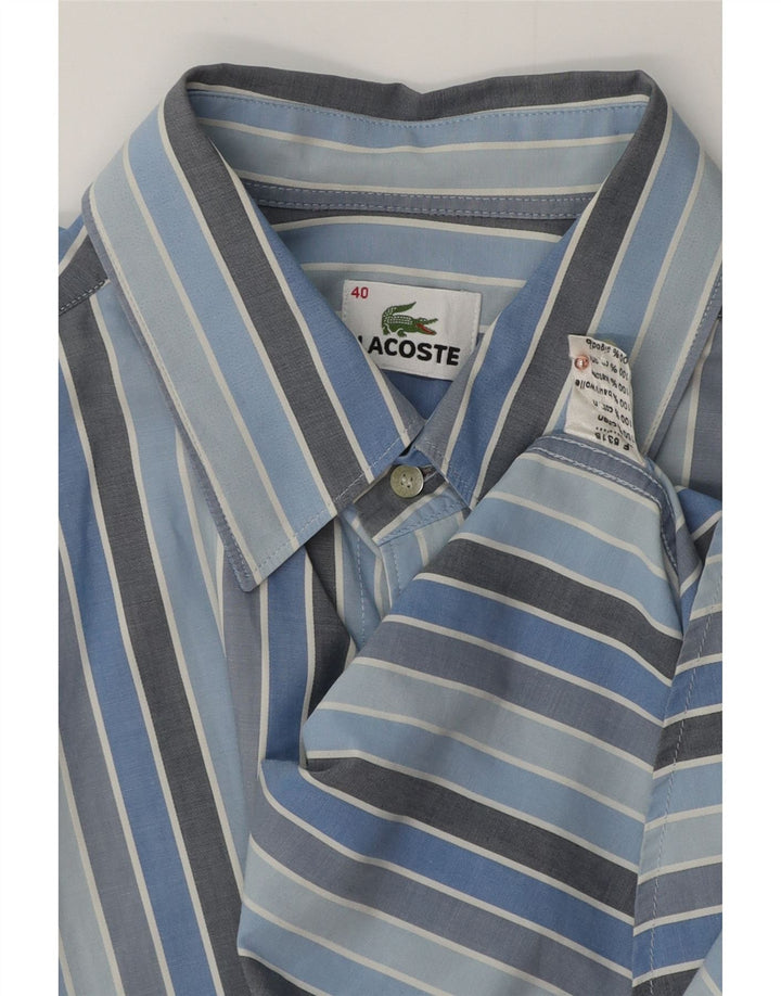 Camisa masculina de manga curta LACOSTE tamanho 40 algodão listrado azul médio