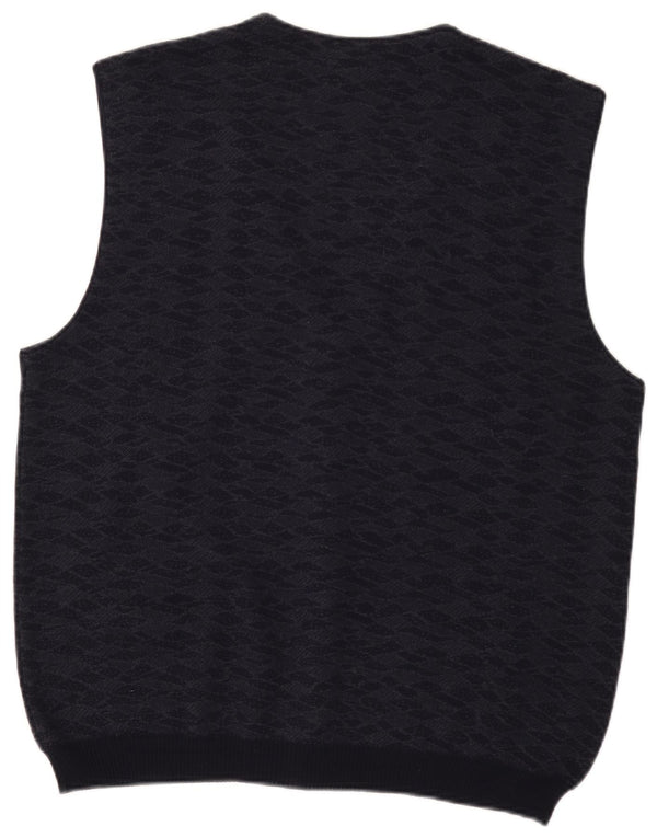 Suéter cardigã masculino vintage sem mangas 2XL lã geométrica azul marinho