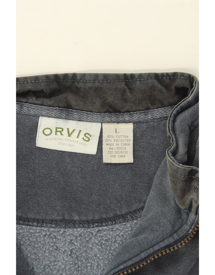 Suéter masculino Orvis com zíper e gola grande de algodão cinza