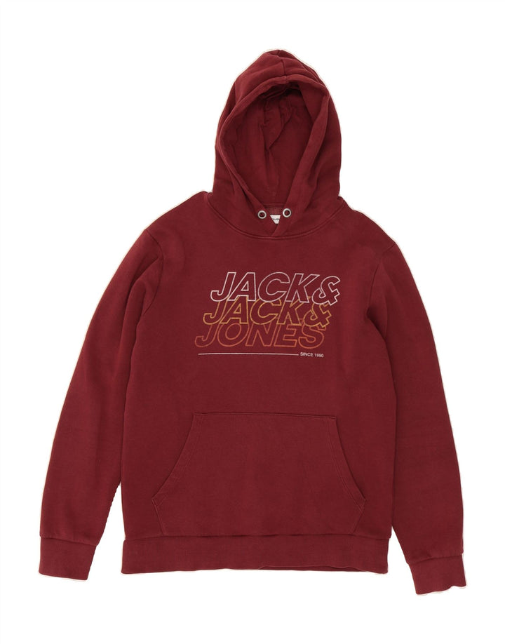 JACK & JONES Mens Graphic Hoodie Jumper Medium Burgundy Cotton Vintage Jack & Jones and Second-Hand Jack & Jones from Messina Hembry 