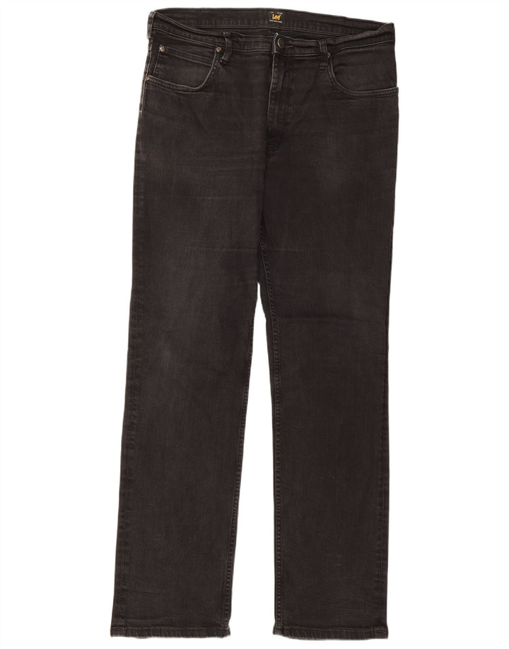 Lee Womens Brooklyn Straight Jeans W36 L34 Algodão Preto