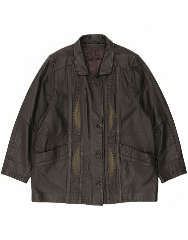 Jaqueta de couro feminina vintage solta EU 46 XL couro preto