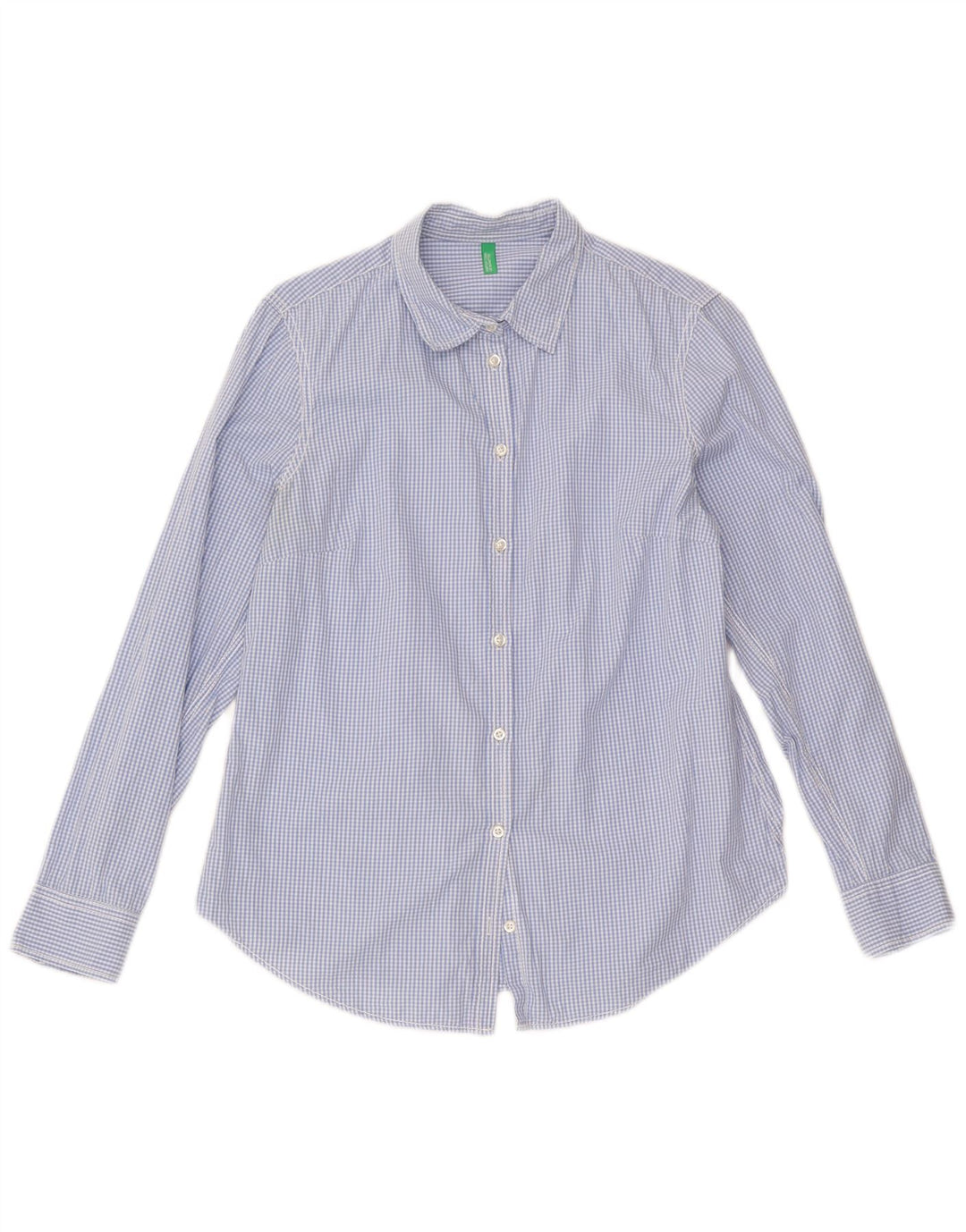 Camisa Benetton Mulher UK 12 Médio Azul Gingham