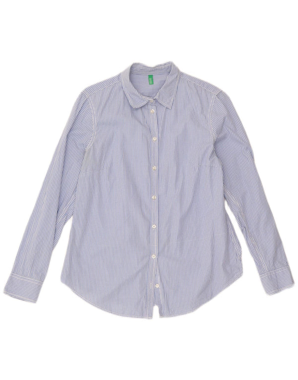 Camisa Benetton Mulher UK 12 Médio Azul Gingham