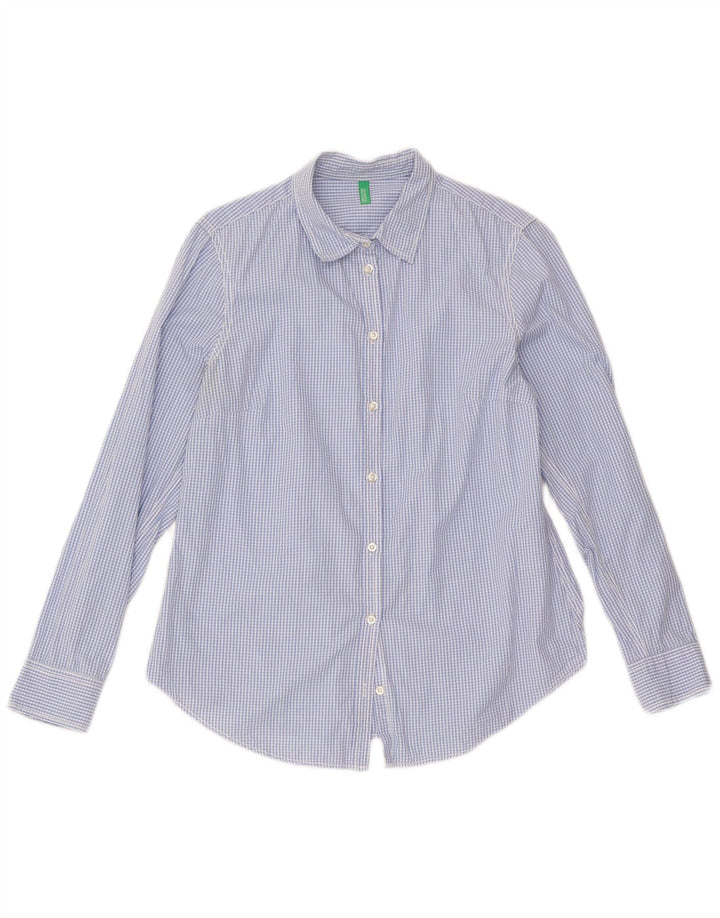 Camisa Benetton Mulher UK 12 Médio Azul Gingham