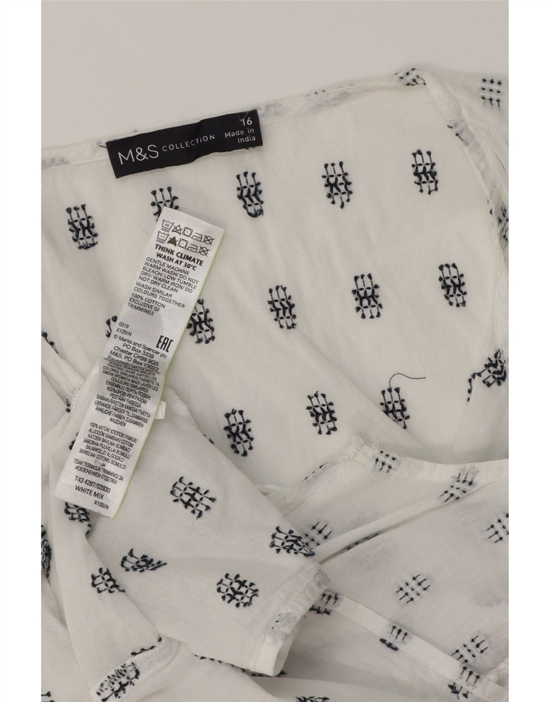 Blusa feminina sem mangas MARKS & SPENCER UK 16 grande branco geométrico