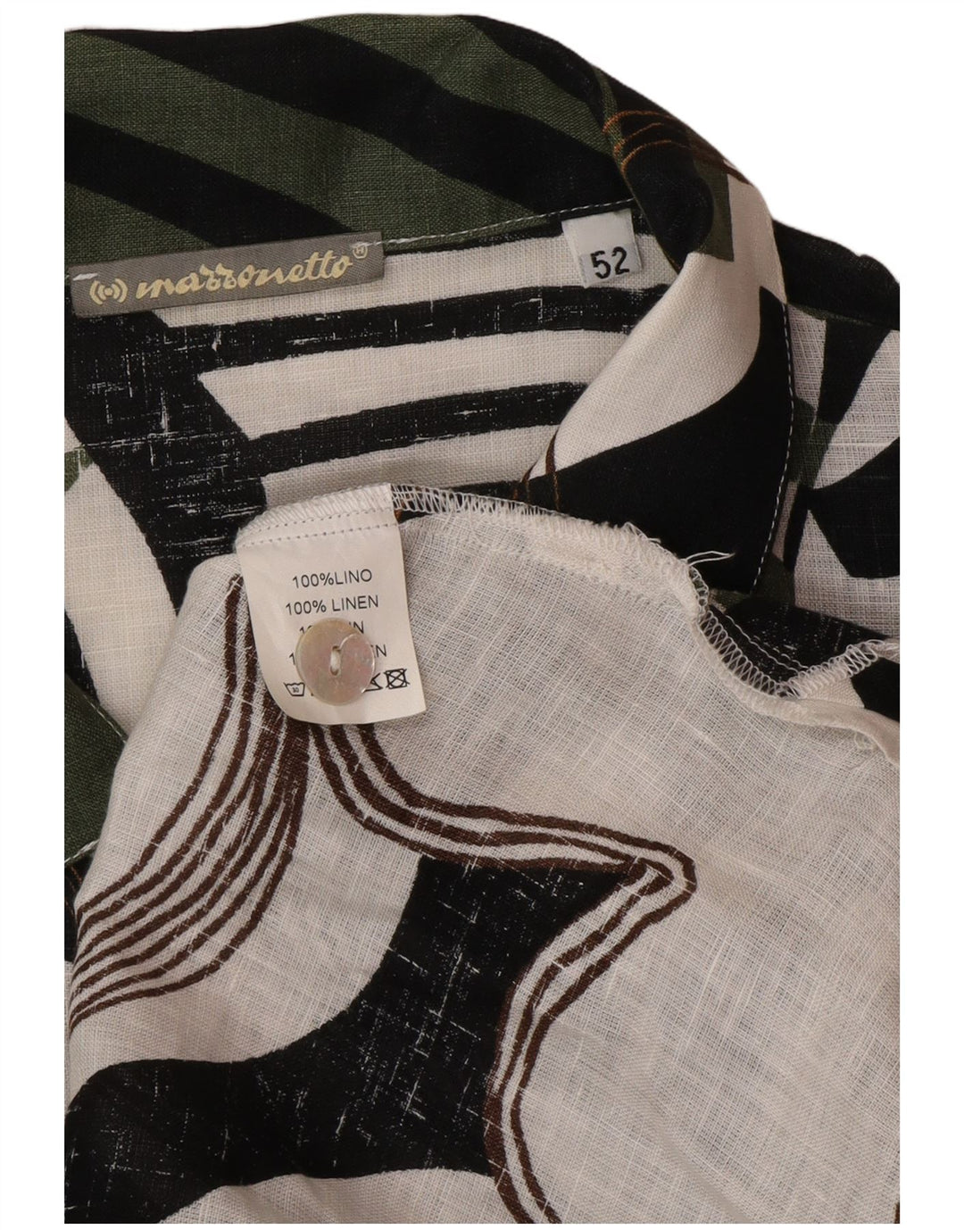 Camisa feminina Marronetto com estampa abstrata de manga curta IT 52 2XL linho verde