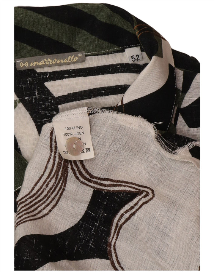 Camisa feminina Marronetto com estampa abstrata de manga curta IT 52 2XL linho verde