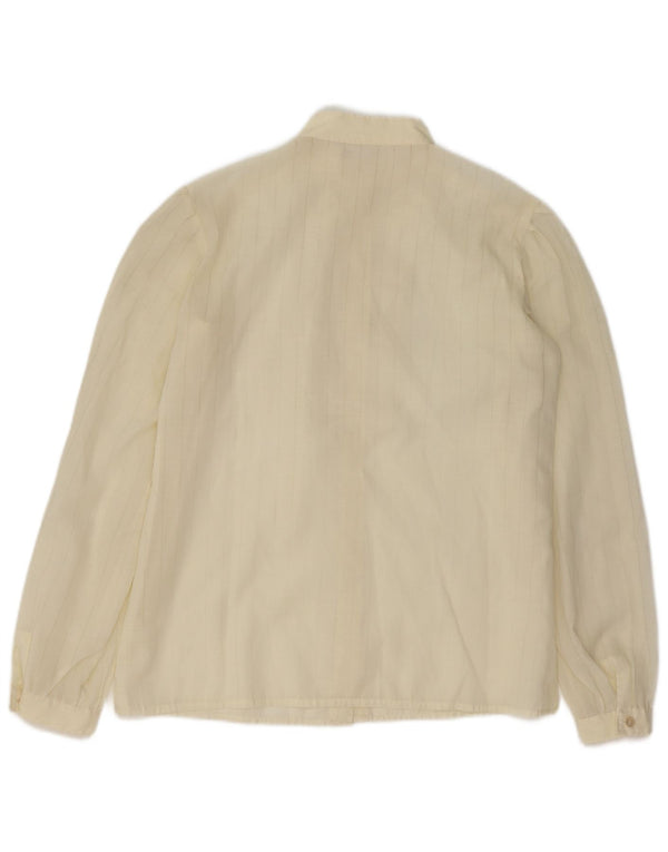 VINTAGE Womens Ruffle Front Shirt Blouse UK 16 Large Off White Striped