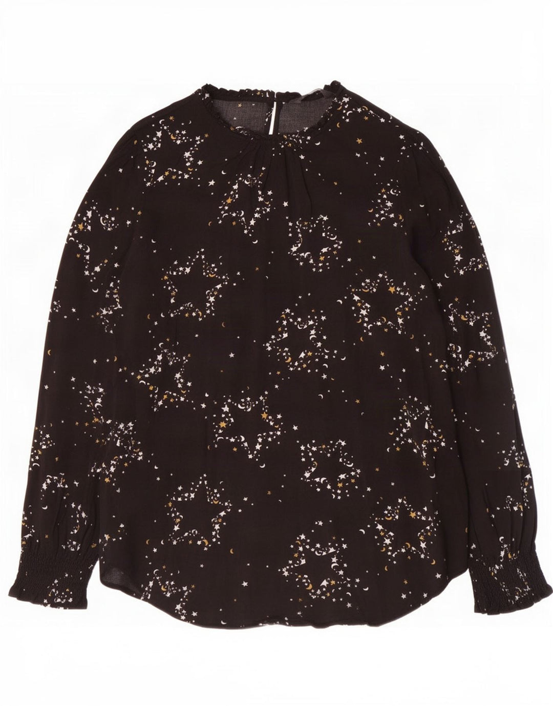 Blusa feminina Marks & Spencer com padrão abstrato Reino Unido 14 grande preta
