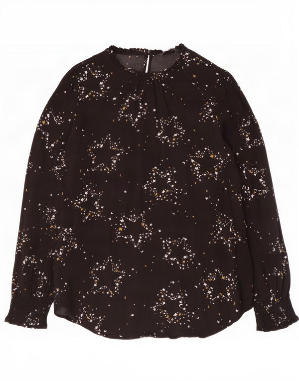 Blusa feminina Marks & Spencer com padrão abstrato Reino Unido 14 grande preta