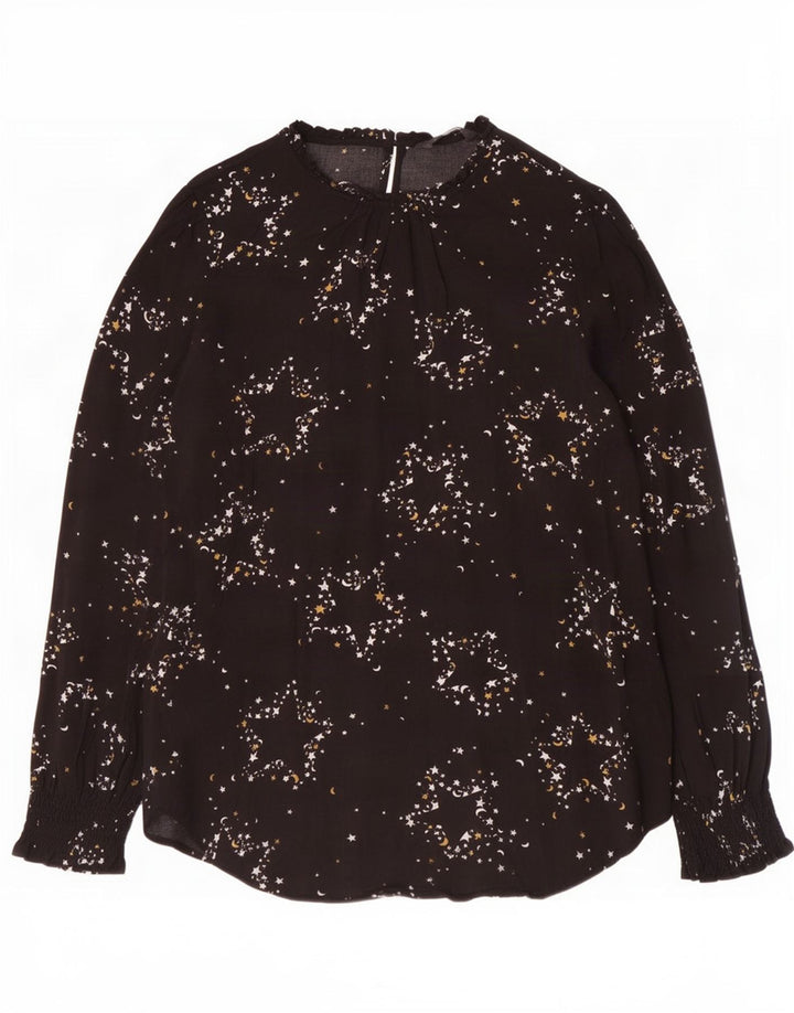Blusa feminina Marks & Spencer com padrão abstrato Reino Unido 14 grande preta