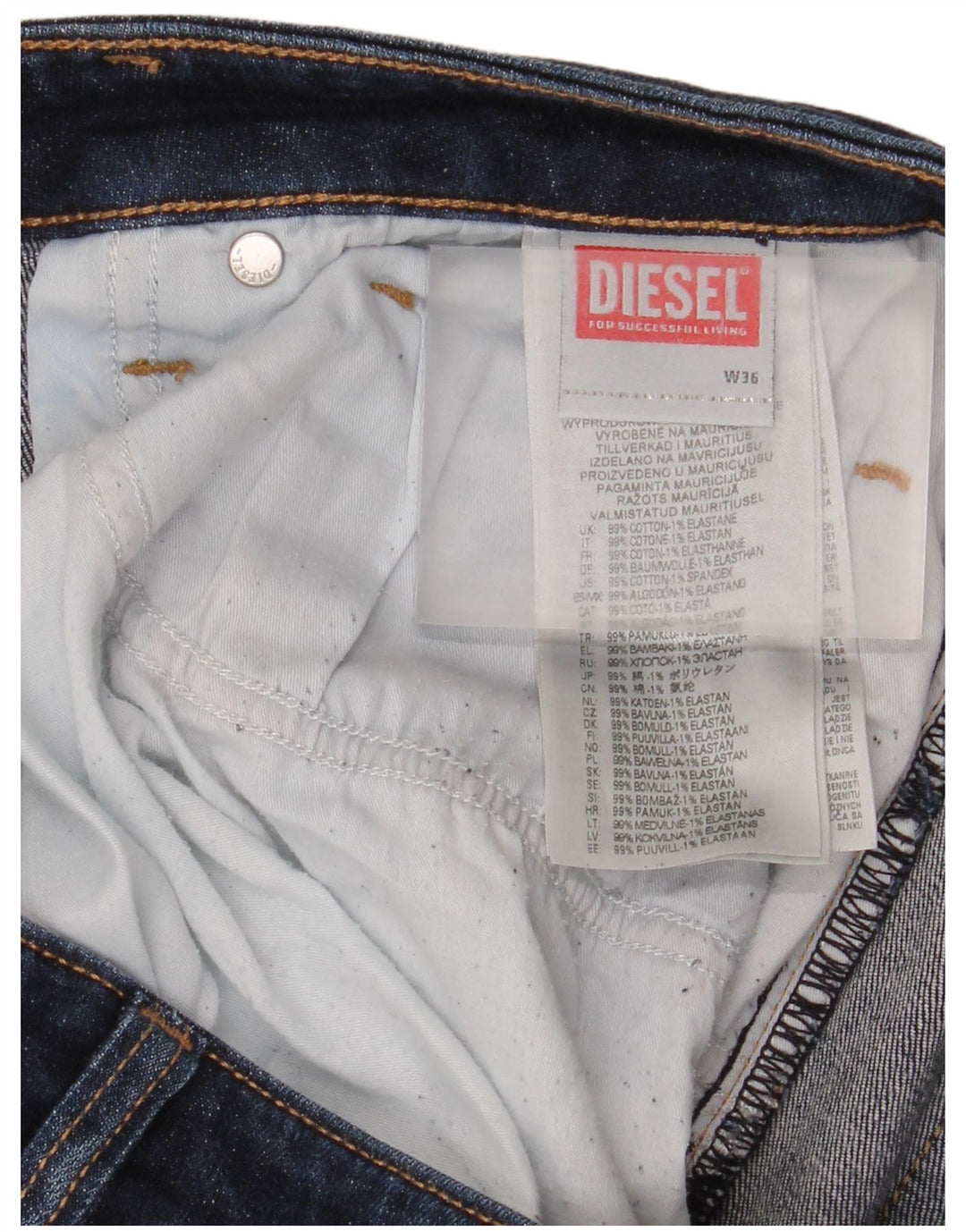 Diesel Mens Straight Jeans W36 L32 Azul Marinho Algodão