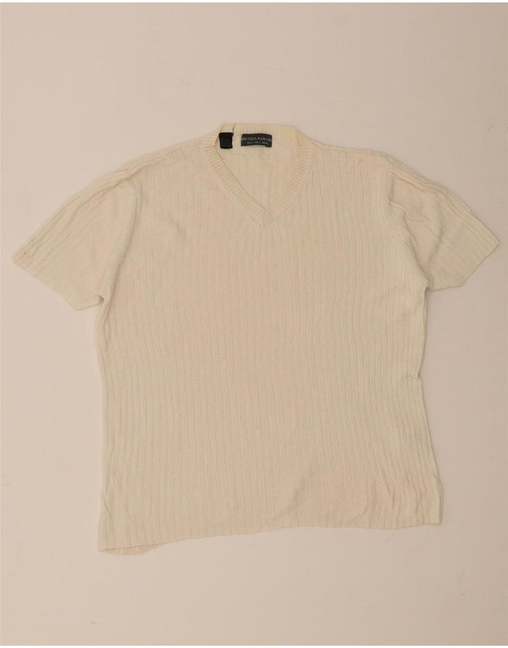 Camiseta masculina Zara Top grande algodão bege